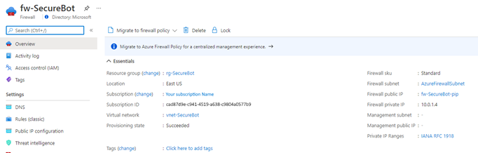 Képernyőkép az fw-SecureBot tűzfal konfigurációjáról.