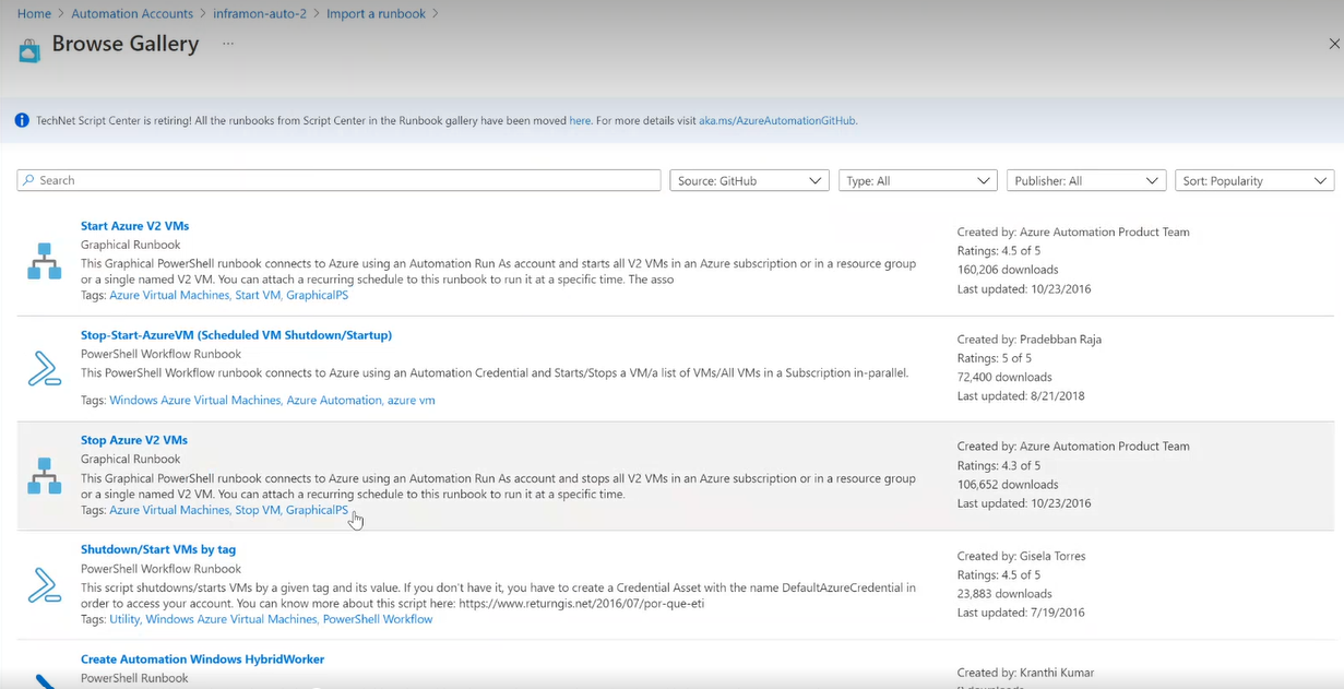 Runbook-katalógus böngészése.