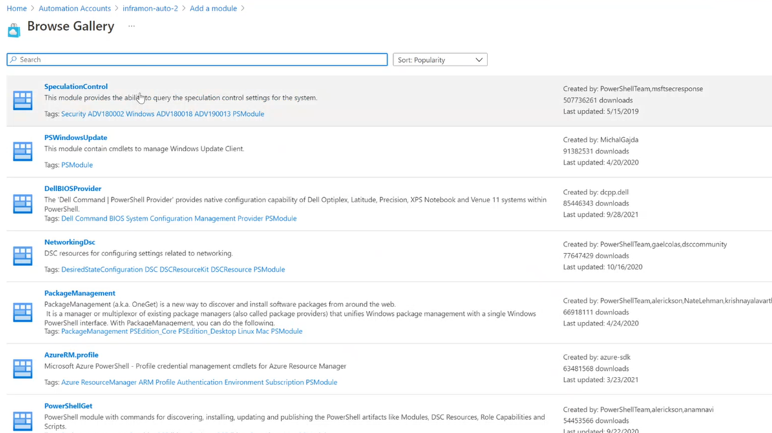 A modulgyűjtemény megtekintése.