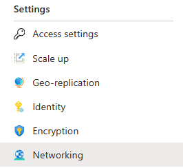 Képernyőkép a Azure-alkalmazás konfigurációs erőforrások hálózatkezelési paneljének eléréséről.