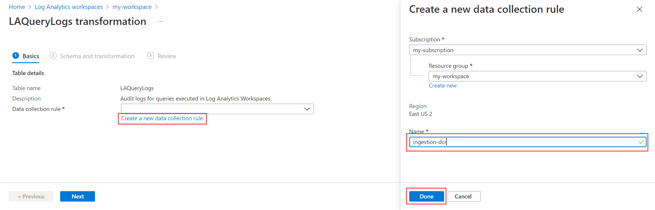 Screenshot that shows creating a new data collection rule.