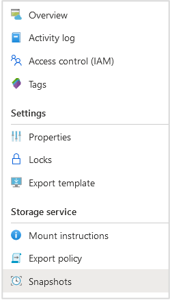 Screenshot that shows how to navigate to the snapshots blade.