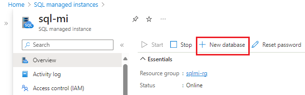 Képernyőkép új adatbázis létrehozásáról az Azure Portalon. 