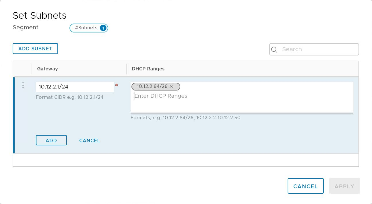 A DHCP-kiszolgáló használatához használt átjáró IP-címét és DHCP-tartományait bemutató képernyőkép.