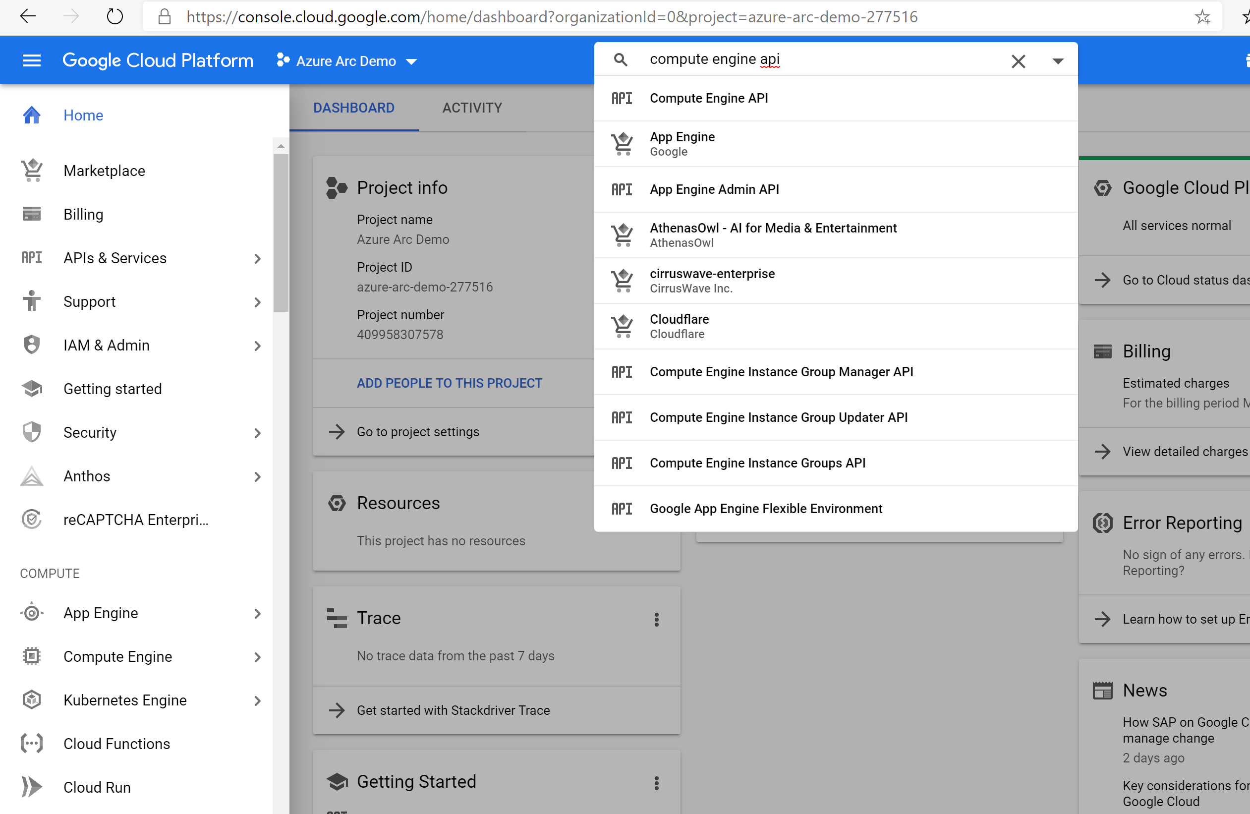 First screenshot of Compute Engine API in the GCP console.