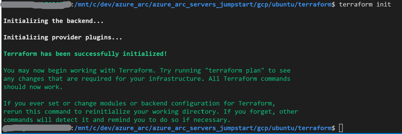 A screenshot of the terraform init command.