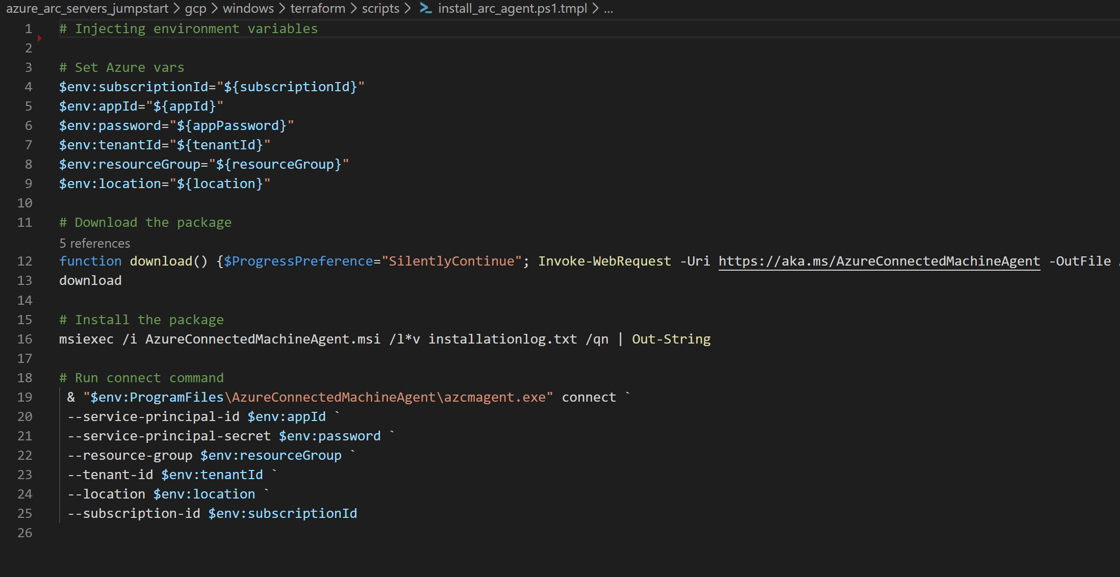 A screenshot of the azcmagent connect command.