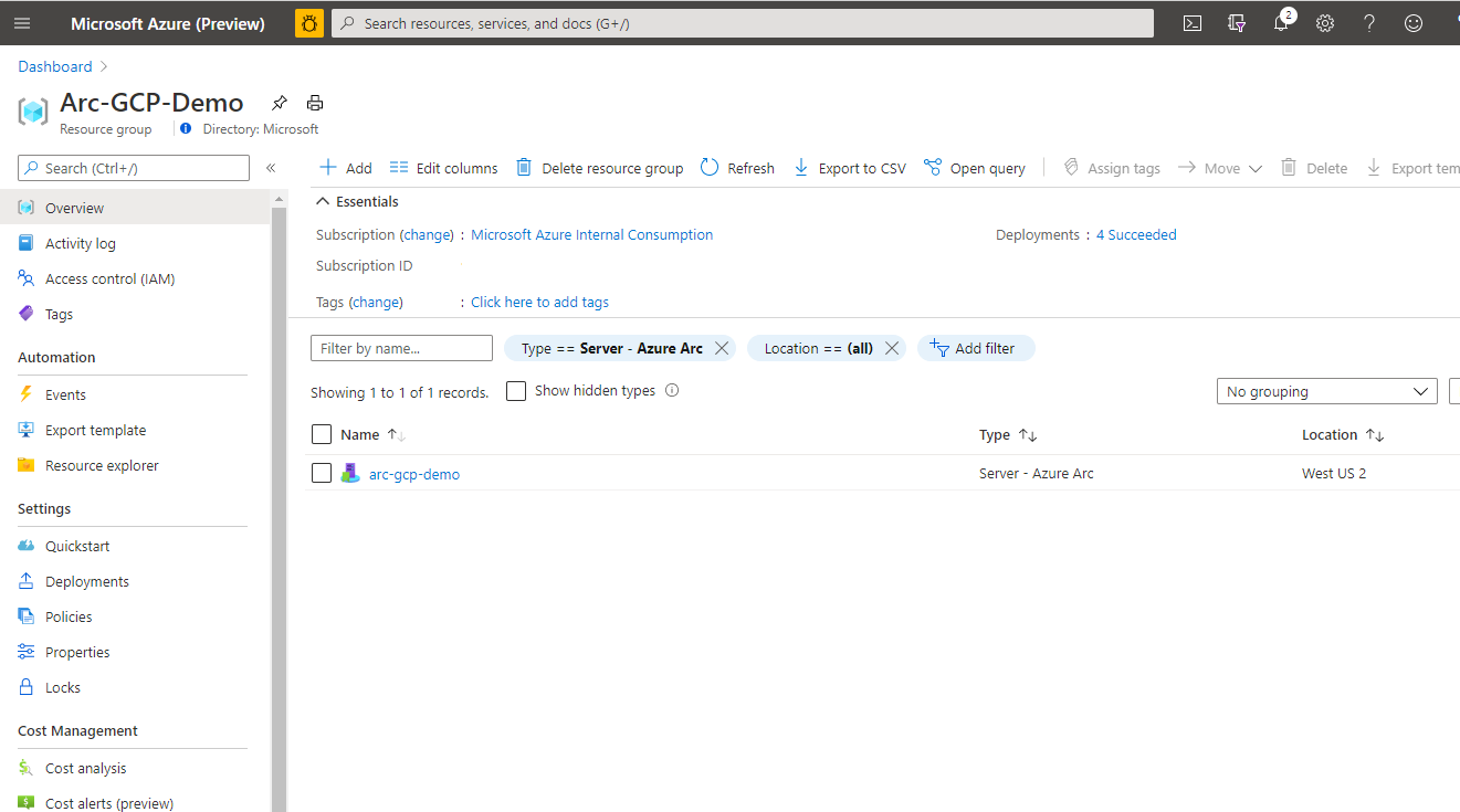 A screenshot of an Azure Arc-enabled server in the Azure portal.