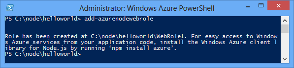 Az Add-AzureNodeWebRole parancs kimenete