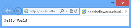 A „hello world” oldalt megjelenítő böngészőablak – az URL-cím azt jelzi, hogy az oldal az Azure-ban üzemel.
