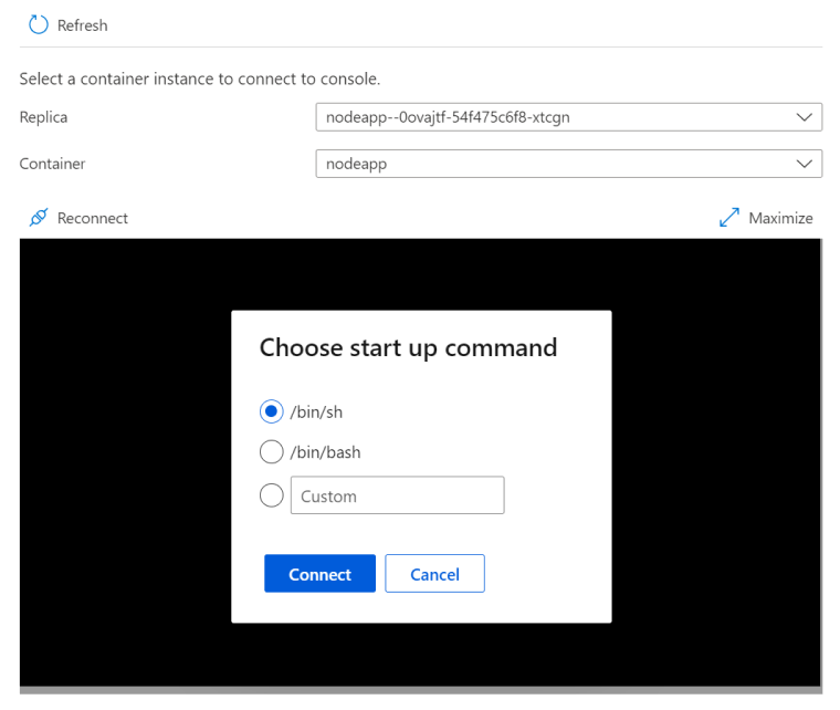 Képernyőkép az Azure Container Apps Konzol oldaláról.