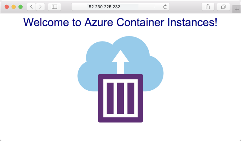 Az Azure Container Instances használatával üzembe helyezett alkalmazás képe a böngészőben