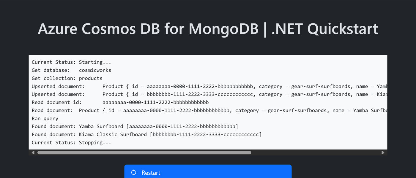 Képernyőkép a futó webalkalmazásról.