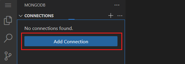 Képernyőkép a Kapcsolat hozzáadása gombról a MongoDB bővítményben.
