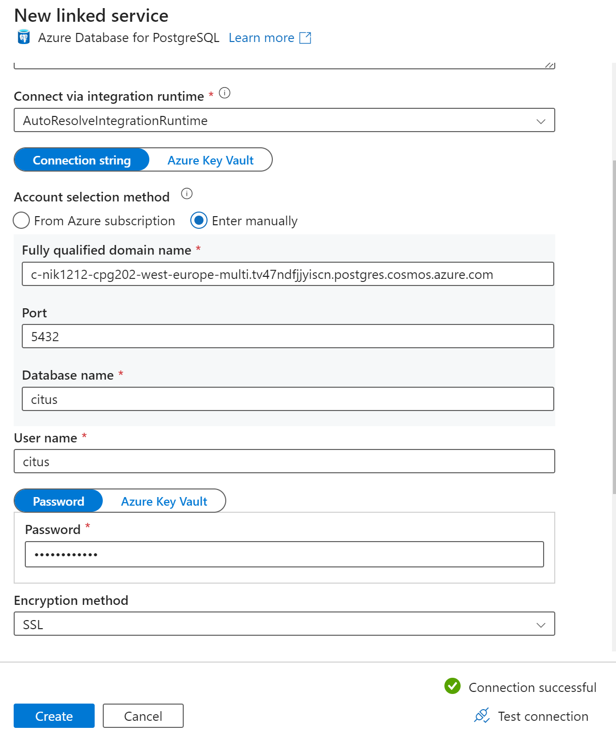 Képernyőkép a Fogadó azure Data Factoryben való konfigurálásáról.