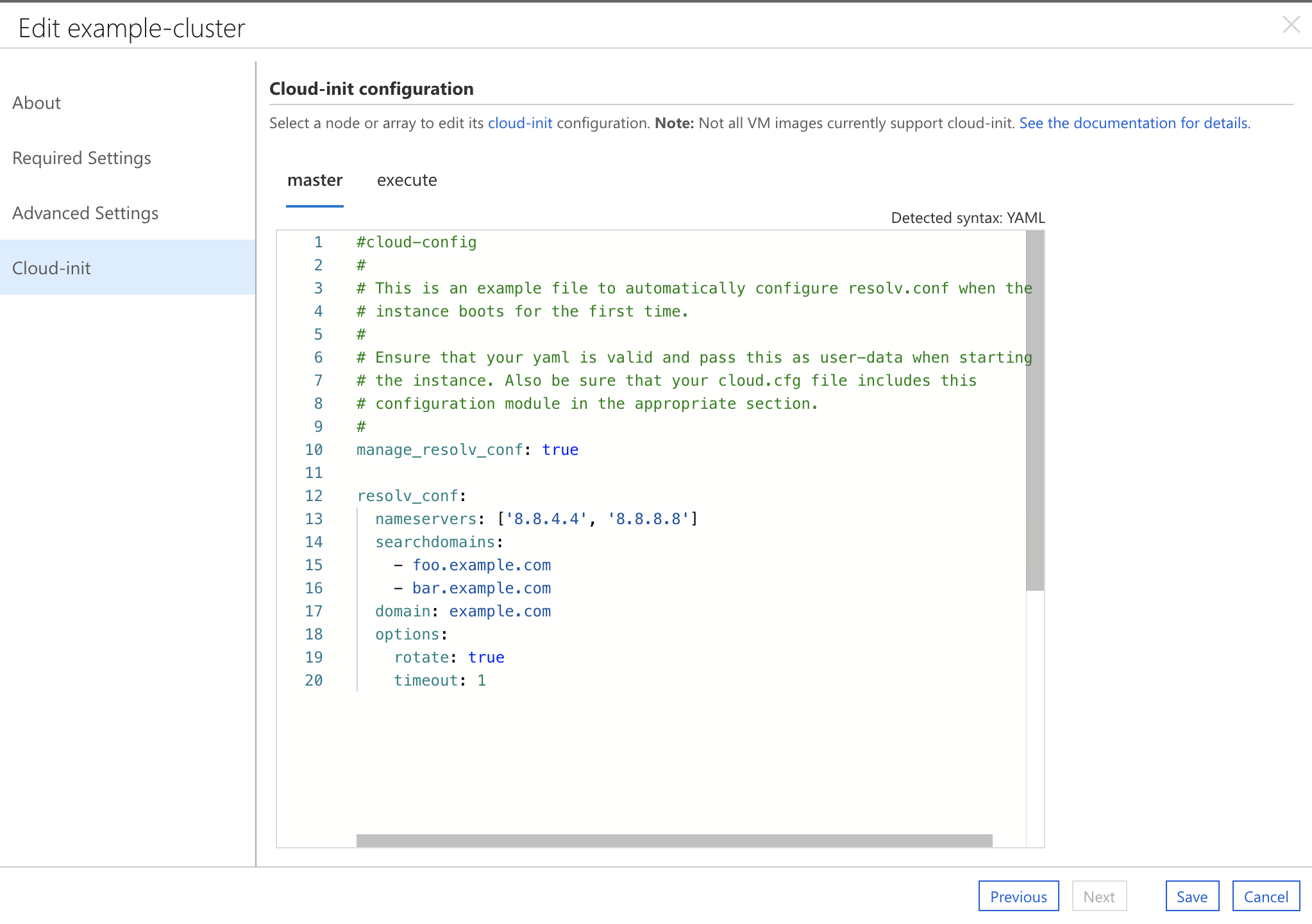 Cloud-init szerkesztése a CycleCloud felhasználói felületén