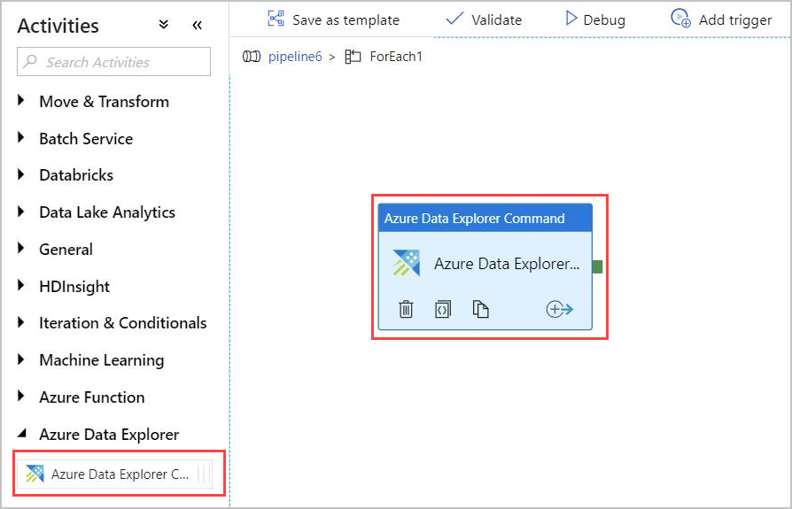 Azure Data Explorer parancstevékenység.