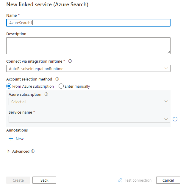 Társított szolgáltatás konfigurálása az Azure Search szolgáltatáshoz.