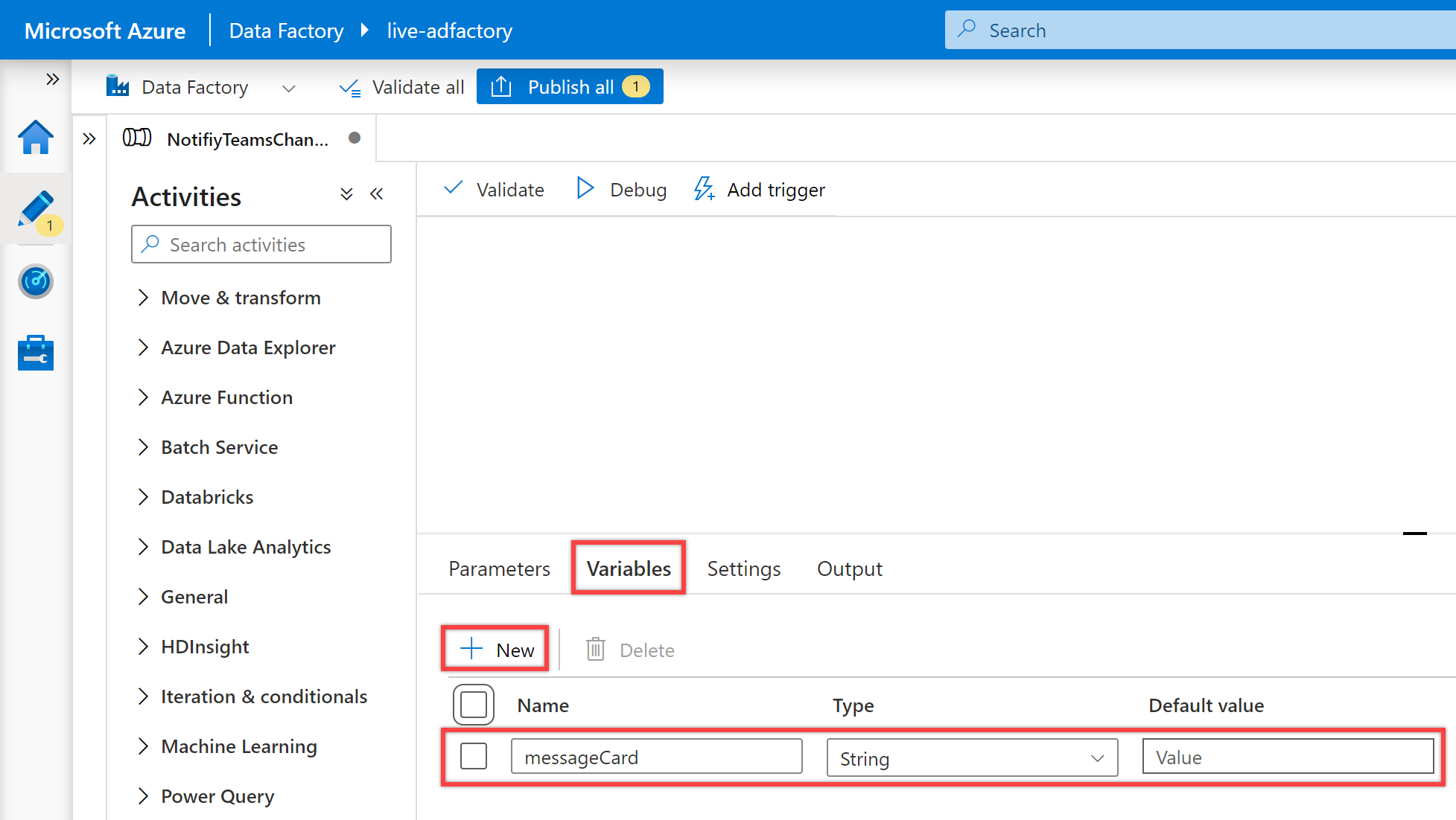 Shows the "Pipeline variables".