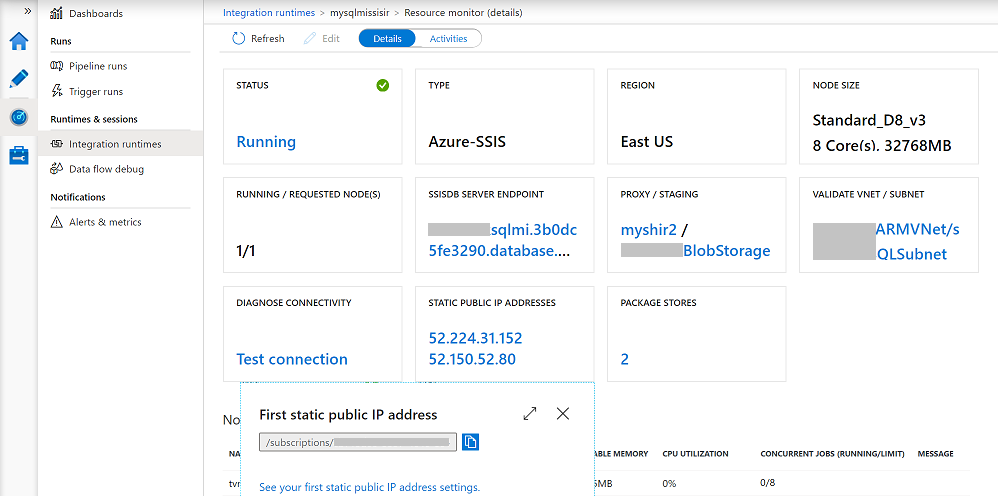 Az Azure-SSIS IR monitorozása – STATIKUS csempe