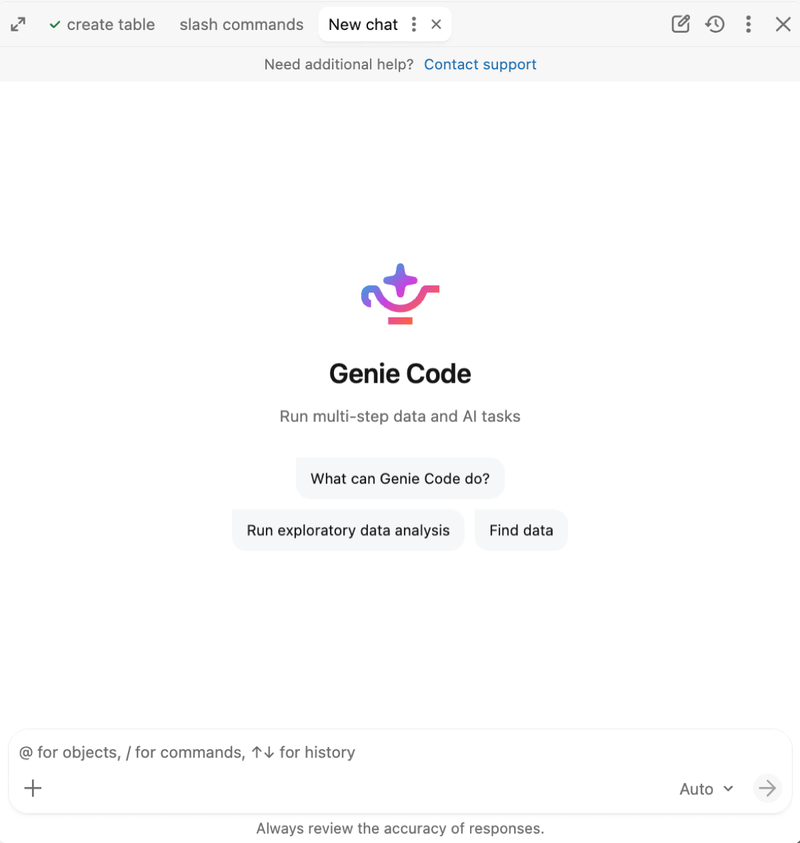 A Genie Code oldalablak, ahol több chat nyílik fülként.