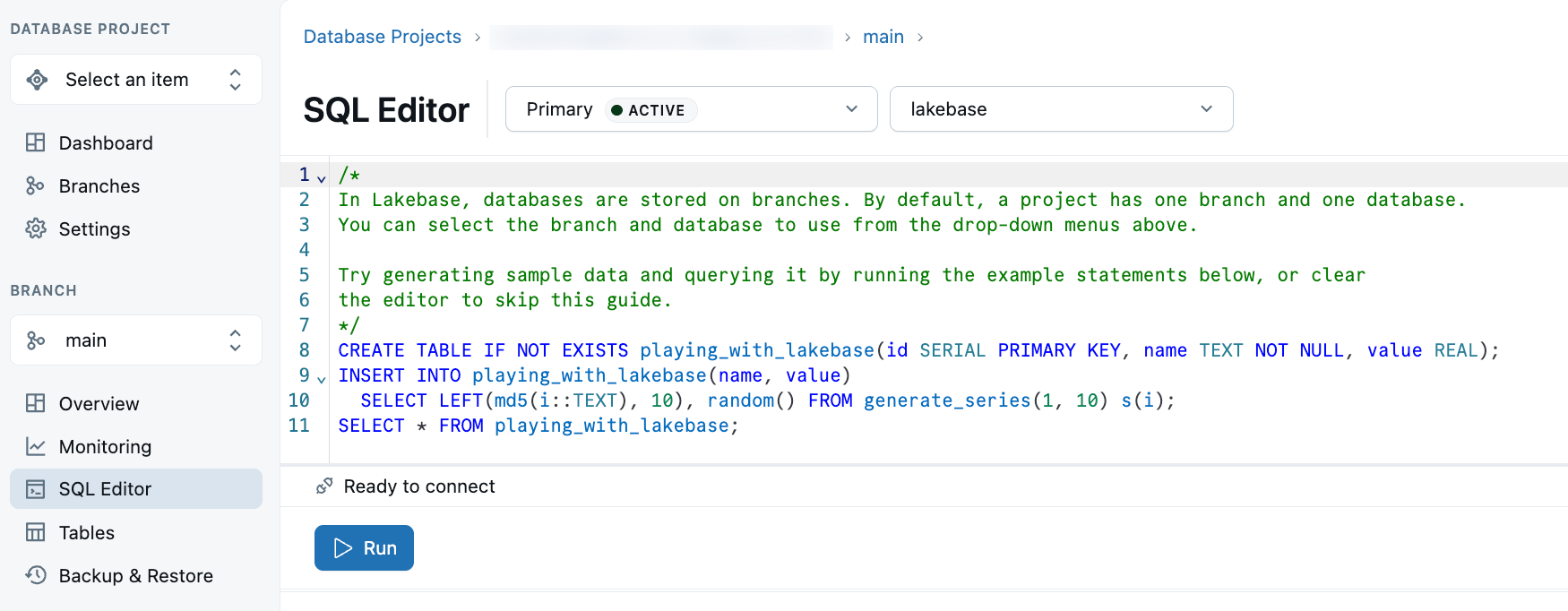 Lakebase SQL-szerkesztő