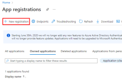 Képernyőkép az Új regisztráció gomb helyéről a Alkalmazásregisztrációk lapon.