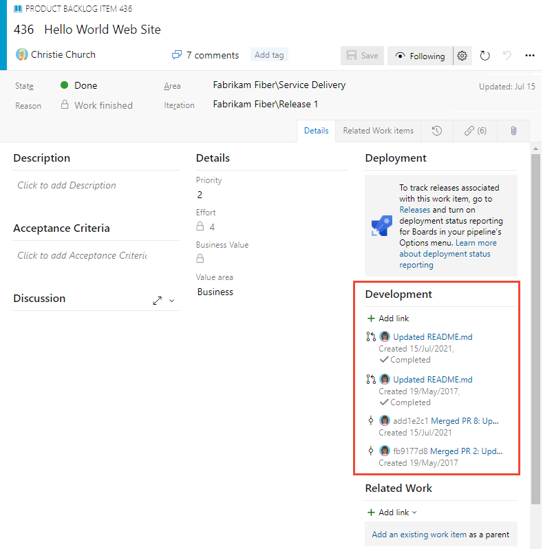 Képernyőkép a munkaelem űrlapról, a fejlesztési vezérlőről.