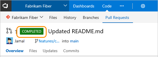Képernyőkép a pull request befejezett értesítéséről.