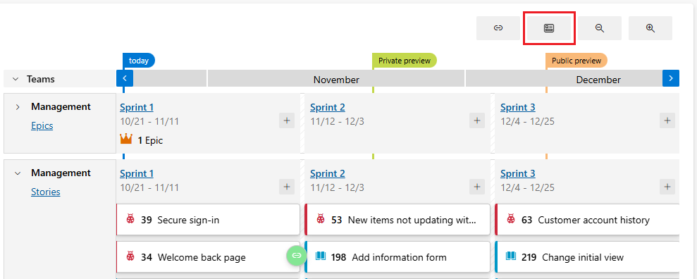 Képernyőkép a kártyamezők összecsukásához és kibontásához használható funkcióikonok helyéről.