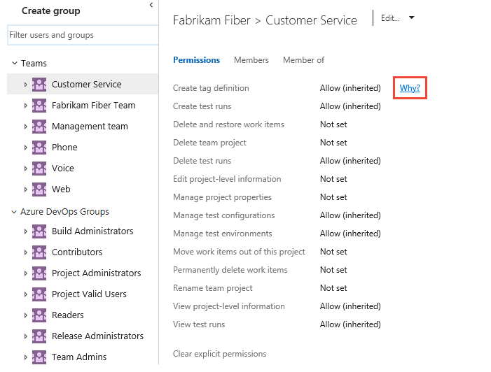 Képernyőkép az Engedélyek párbeszédpanelről, az aktuális oldalról, a Miért hivatkozás jegyzetekkel.