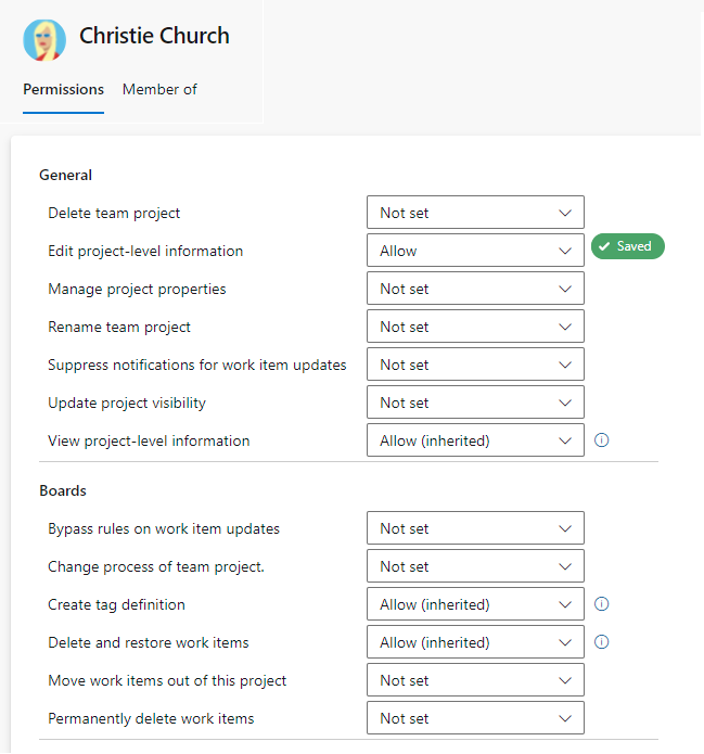 A kijelölt felhasználó engedélyének módosítása.