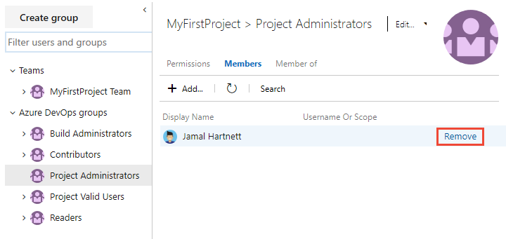 Képernyőkép az on-premises felhasználó eltávolításának megerősítési párbeszédpaneljáról.