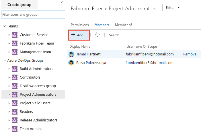 Képernyőkép a Project Settings>Security, Add member (Tag hozzáadása) beállításról.
