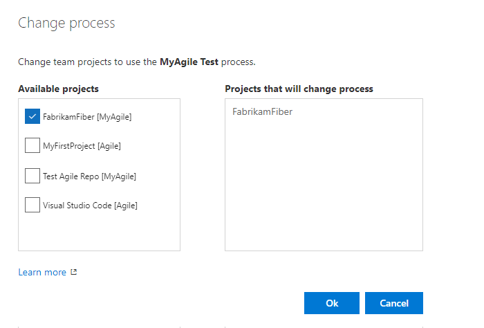 Change process to an inherited process dialog