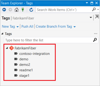 Képernyőkép a Visual Studio címkék nézetéről.