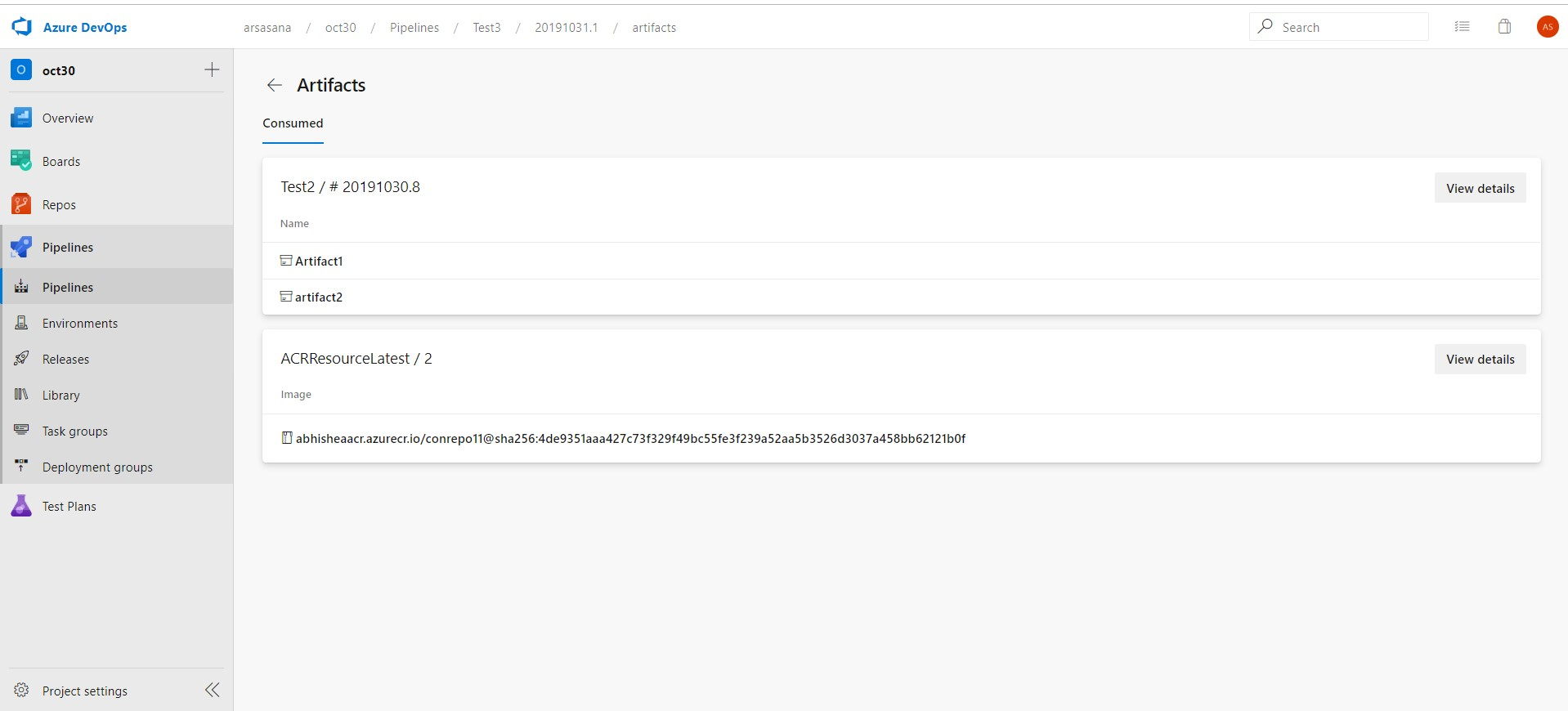 Képernyőkép a folyamat Összetevők lapjáról.