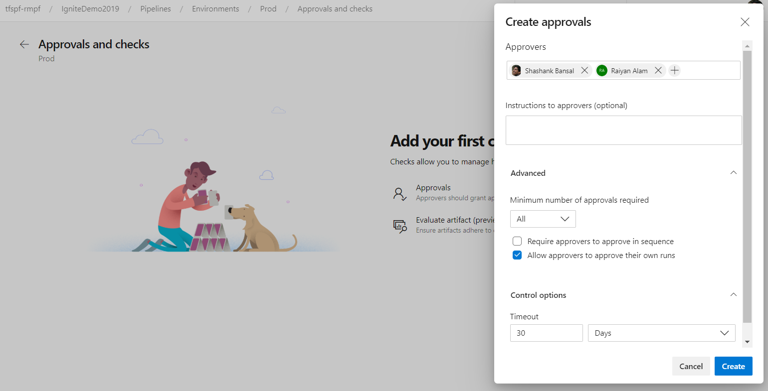 Jóváhagyások létrehozása párbeszédpanel képernyőképe.