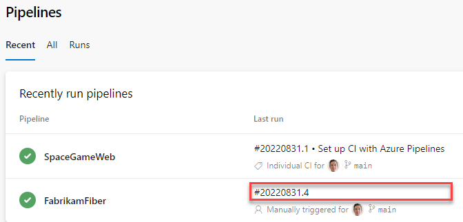 Példa pipeline futtatására verziószámmal