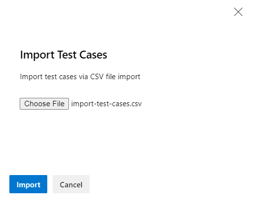 Képernyőkép a Tesztelési esetek importálása párbeszédpanelről.