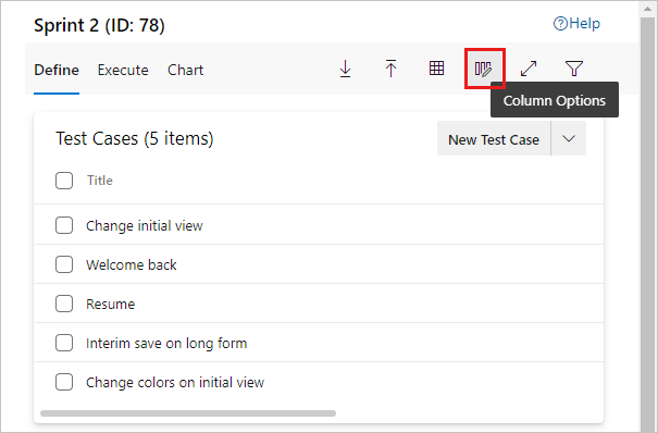 Képernyőkép az Oszlopbeállítások gombról.