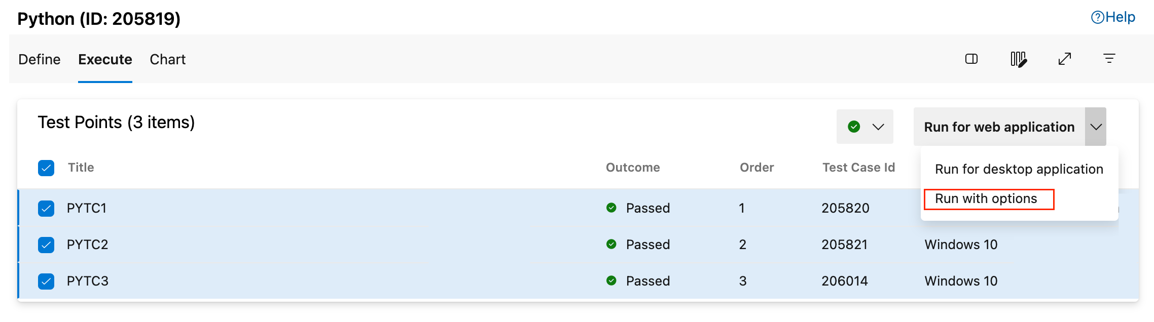 Képernyőkép a Futtatás beállításokkal párbeszédpanel konfigurálásáról.