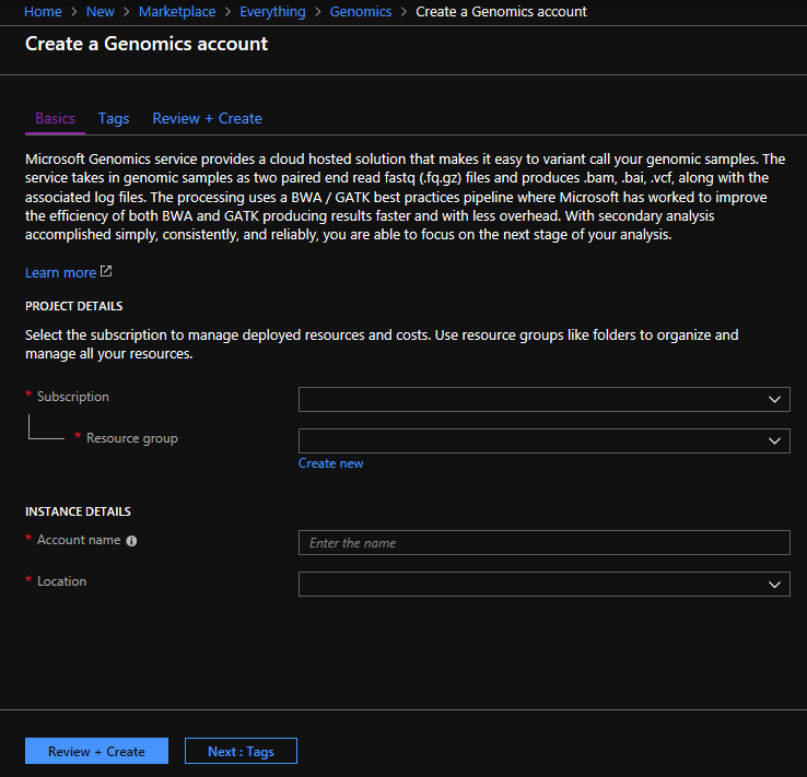 Microsoft Genomics a Azure Portal