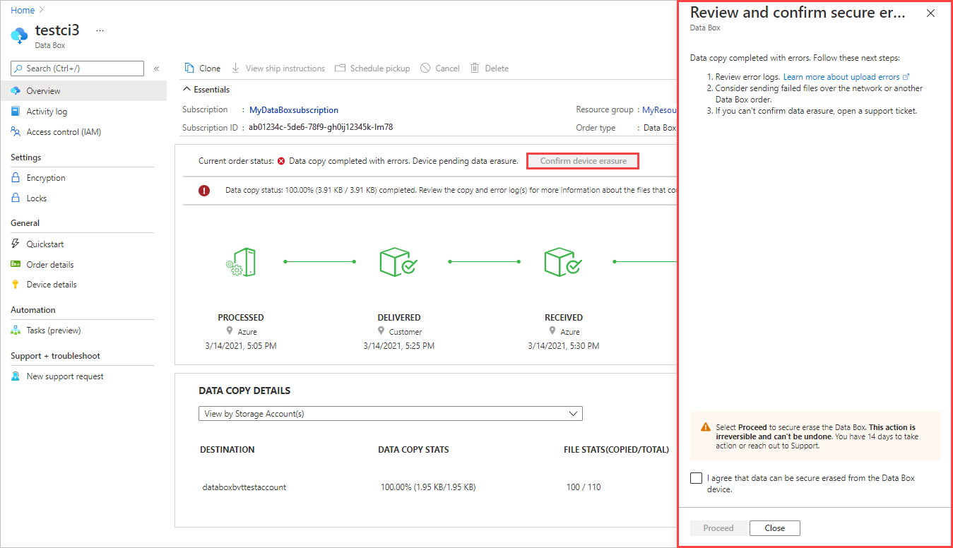 Tekintse át és folytassa a panelt a feltöltési hibákért a Azure Portal