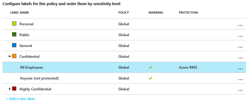 Azure Information Protection tutorial - new sublabel
