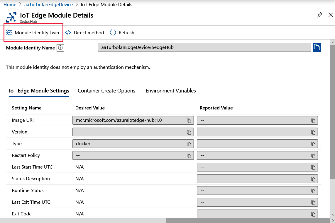 Képernyőkép arról, hogyan választhat ki egy ikermodult az Azure Portalon.