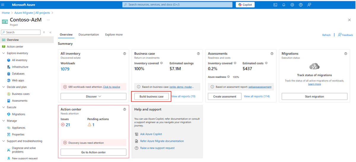 Képernyőkép a Build business case cardról.