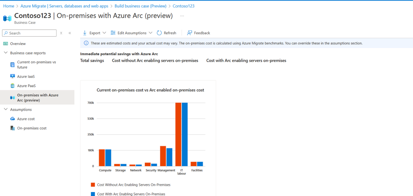 Screenshot, amely a helyszíni kiszolgálók összehasonlítását mutatja Azure Arc-kal és Azure Arc nélkül.