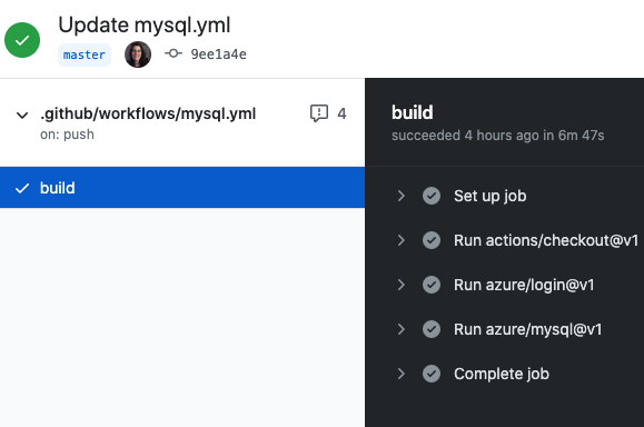 Képernyőkép a GitHub Actions futtatásáról.