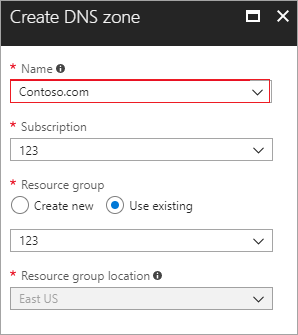 Képernyőkép EGY DNS-zóna Azure-beli létrehozásáról.